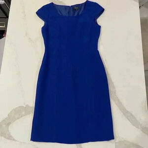 Tahari Arthur S. Levine Blue Cap Sleeve Career Dress Women's 4 Lined Belt Loops